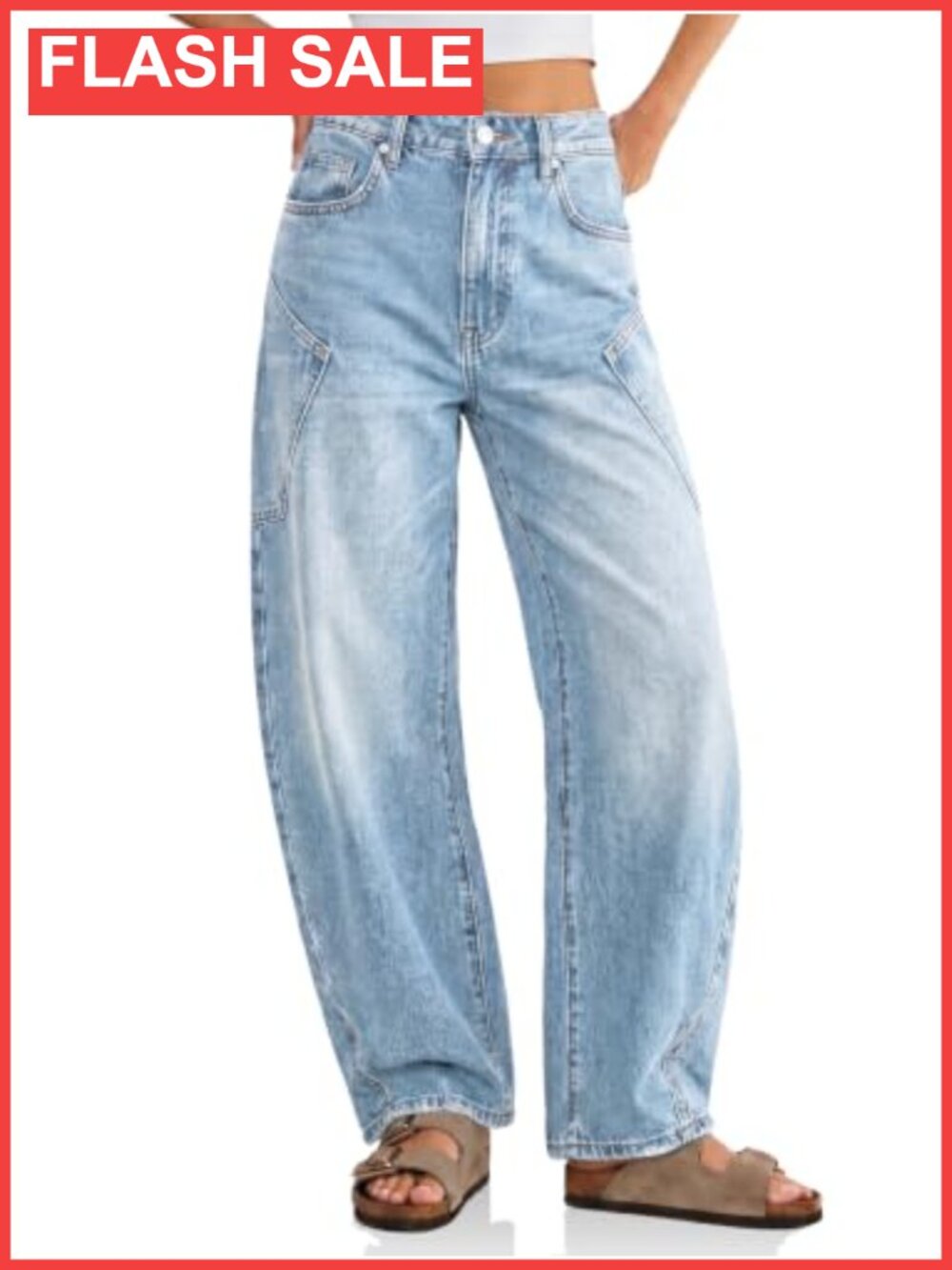 Womens Baggy Barrel Jeans High Waisted Wide Leg Raw Hem Denim Pants